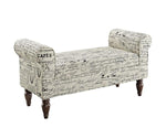 Benzara BM16691 Fabric Upholstered Wooden Bench with Padded Rolled Sides, White & Black