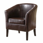 Benzara Faux Leather Upholstered Wooden Club Chair with Stitched Detail, Brown