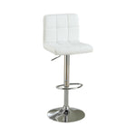 Benzara Armless Chair Style Bar Stool with Gas Lift White and Silver Set of 2