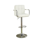 Benzara Arm Chair Style Bar Stool with Gas Lift White and Silver Set of 2