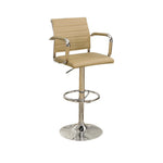 Benzara Faux Leather Barstool with Gas Lift Chrome Base Brown Set of 2