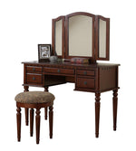 Benzara Commodious Vanity Set Featuring Stool and Mirror Cherry Brown