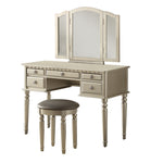 Benzara Commodious Vanity Set Featuring Stool and Mirror Silver