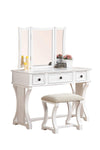 Benzara Modish Vanity Set Featuring Stool and Mirror White