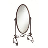 Benzara Oval Shaped Metal Cheval Mirror with Scrollwork Base, Brown and Clear
