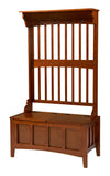 Benzara Wooden Hall Tree with Storage Bench and Four Metal Hooks, Brown