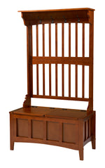 Benzara Wooden Hall Tree with Storage Bench and Four Metal Hooks, Brown
