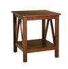 Benzara Wooden End Table with Bottom Shelf and Inverted V Design Sides, Brown