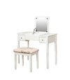 Benzara Wooden Vanity with Flip Top Mirror and Cushioned Stool,White and Beige