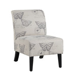 Benzara Wooden Slipper Chair with Butterfly Print Upholstery, Black and Gray