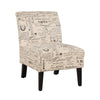 Benzara Wooden Slipper Chair with Script Pattern Upholstery, Brown and Cream