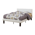 Benzara Serene Slated Wooden Full Bed in Faux Leather 12 Slats, White