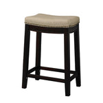 Benzara Fabric Upholstered Counter Stool with Nail head Trim, Brown and Beige