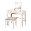 Benzara Wooden Vanity Set with Flip Top Mirror and 2 Drawers, White and Beige