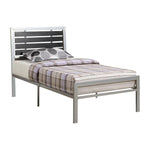 Benzara Chic Wooden Full Bed with Black Wood Panel Headboard, Silver