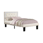 Benzara Silky & Sheeny Wooden Full Bed with Light Bone PU Tufted Head Board, White Finish