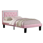 Benzara Silky and Sheeny Wooden Full Bed with Pink PU Tufted Head Board, Pink Finish