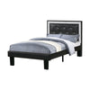 Benzara Silky and Sheeny Wooden Full Bed with Ash Black PU Tufted Head Board, Black Finish