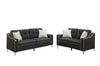 Benzara Polyfiber 2 Pieces Sofa Set with White Welt Trim Black