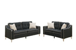 Benzara Polyfiber 2 Pieces Sofa Set with White Welt Trim Black