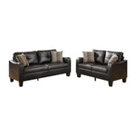 Benzara Bonded Leather 2 Piece Sofa Set with Cushioned Seat and Back in Espresso Brown