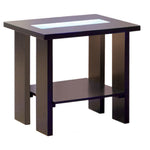 Benzara Contemporary End Table with Glass Insert and Bottom Shelf, Espresso Brown