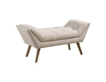 Benzara Fabric Ottoman with Nail Head Trim Design Cream