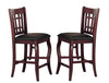 Benzara Wooden Counter Height Chair with Designer Back Set of 2 Cherry Brown
