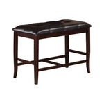 Benzara Rubber Wood High Bench with Tufted Upholstery Brown