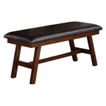 Benzara Rubber Wood Bench with Faux Leather Upholstery Large Brown
