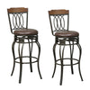 Benzara Intriguing Metal & Solid Wood Swivel Barstool, Brown (Set of 2)
