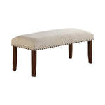 Benzara Rubber Wood Bench with Nail Trim Head Design Brown and Cream