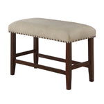 Benzara Rubber Wood High Bench with Cream Upholstery Brown