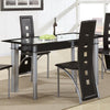 Benzara Rectangular Dining Table with Glass Top and Black Trim Silver