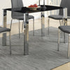 Benzara Metal Based Dining Table with Dramatic Black Glass Top