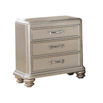 Benzara 3 Drawer Wooden Night Stand with Bun Feet Silver