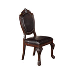 Benzara Traditional Rubber Wood Dining Chair with Faux Leather Upholstery , Set of 2,Brown