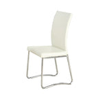 Benzara Faux Leather Upholstered Dining Chair with Tubular Metal Legs, Set of 4, White and Silver