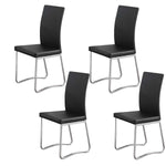 Benzara Leatherette Upholstered Padded Dining Chair with Tubular Metal Legs, Set of 4, Black and Silver