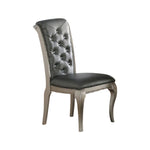 Benzara Set of 2 Rubber Wood Dining Chair with Tufted Back, Gray and Silver