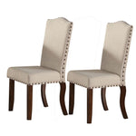 Benzara Rubber Wood Dining Chair with Nail Head Trim, Set of 2, Brown and Cream