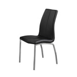 Benzara Contemporary Faux Leather Upholstery Dining Chair, Set of 4, Black and Chrome