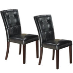 Benzara Leather Upholstered Dining Chair with Button Tufted Back Set of 2 Black