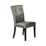 Benzara Button Tufted Faux Leather Wooden Dining Chair, Set of 2,Silver