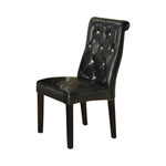 Benzara Black Faux Leather Tufted Dining Chair, Set of 2, Black and Brown