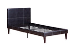 Benzara Enticing Twin Bed,Faux Leather with 12 Slats , Espresso,Brown
