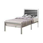 Benzara Metal Twin Size Bed with Wood Panel Headboard Silver & Black
