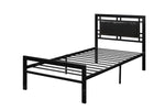 Benzara Metal Frame Full Bed with Leather Upholstered Headboard Black
