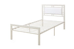 Benzara Metal Frame Full Bed with Leather Upholstered Headboard White