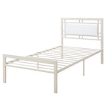 Benzara Metal Frame Twin Bed with Leather Upholstered Headboard White